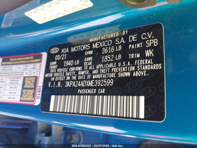 3KPA24ADXME392599 KIA RIO S