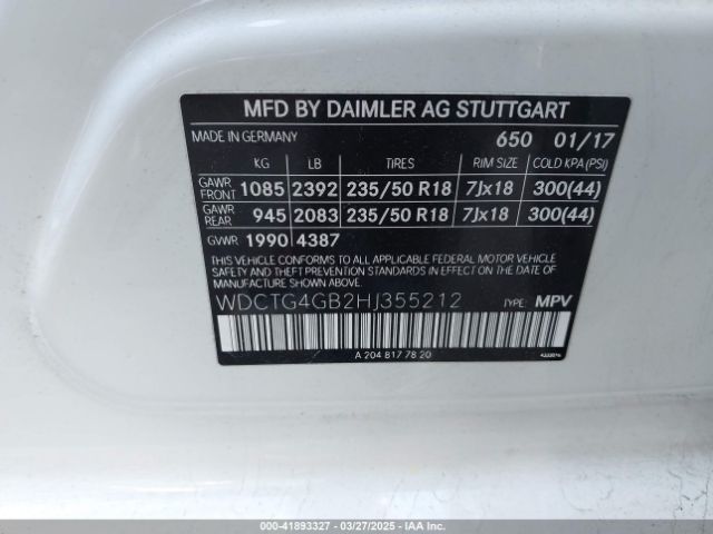 WDCTG4GB2HJ355212 Mercedes-Benz Gla 250 4matic