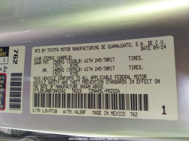 3TYLB5JN0RT049342 Toyota Tacoma Sr5 4wd