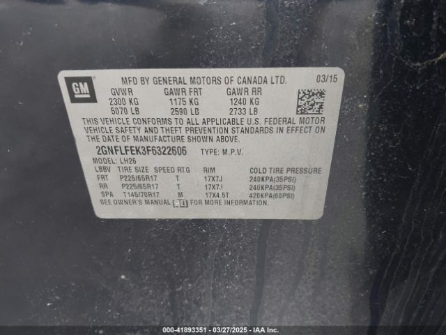 2GNFLFEK3F6322606 Chevrolet EQUINOX 1LT