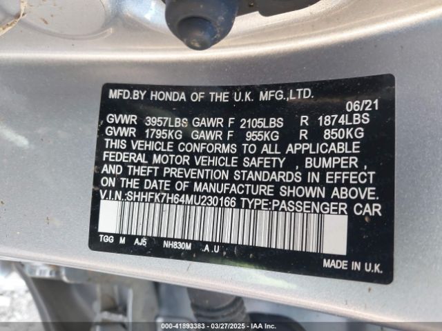 SHHFK7H64MU230166 Honda CIVIC EX