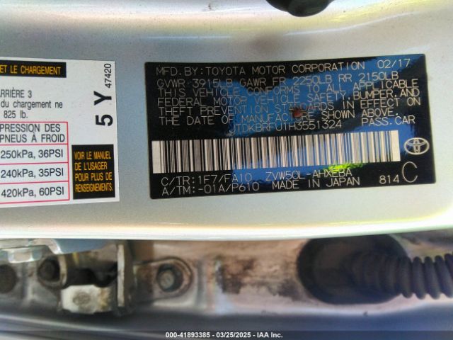 JTDKBRFU1H3551324 Toyota Prius Two
