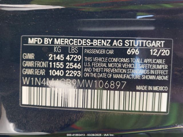 W1N4M4GB9MW106897 Mercedes-Benz GLB 250