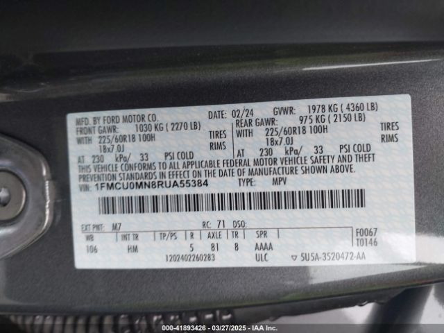 1FMCU0MN8RUA55384 Ford Escape St-line