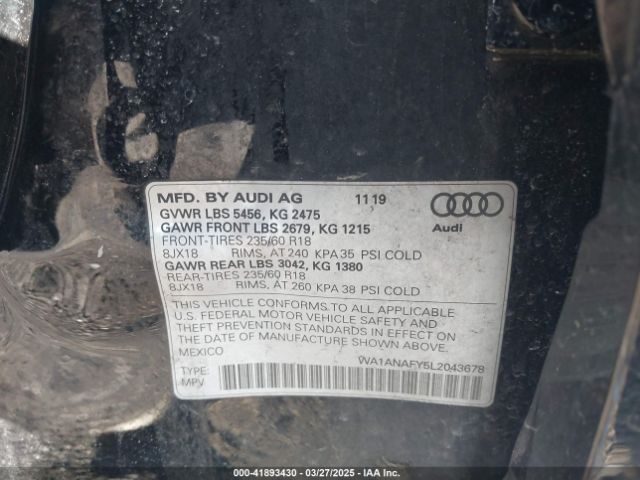 WA1ANAFY5L2043678 Audi Q5 Premium 45 Tfsi Quattro S Tronic/titanium Premium 45 Tfsi Quattro S Tronic