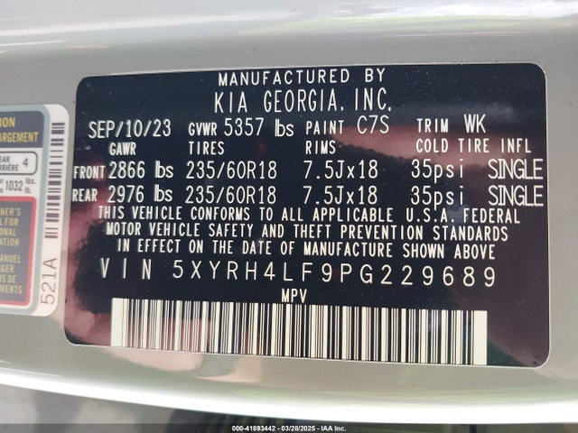 5XYRH4LF9PG229689 KIA SORENTO EX