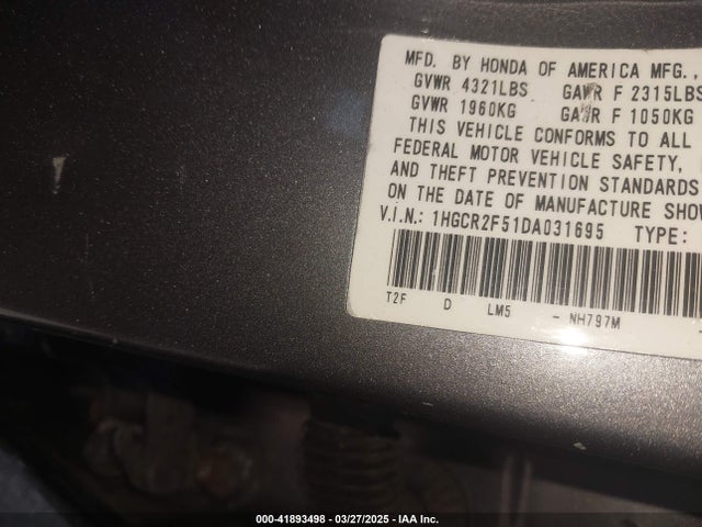 41893498 :رقم المزاد ، 1HGCR2F51DA031695 vin ، 2013 Honda Accord Sport مزاد بيع