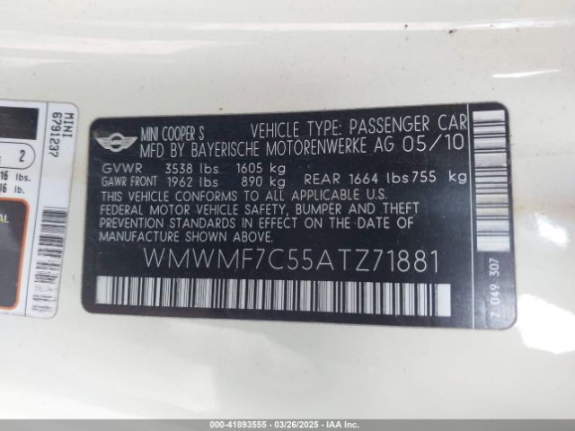 2010 MINI COOPER S WMWMF7C55ATZ71881 Photo 8