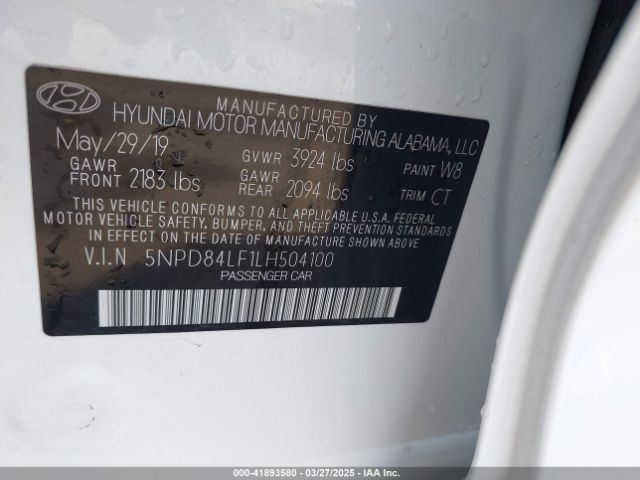5NPD84LF1LH504100 Hyundai ELANTRA SEL