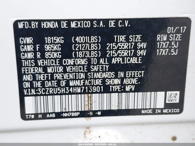 3CZRU5H34HM713901 Honda HR-V LX