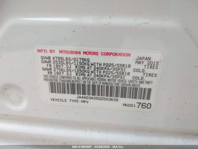 JA4AD3A35GZ003639 Mitsubishi Outlander Se
