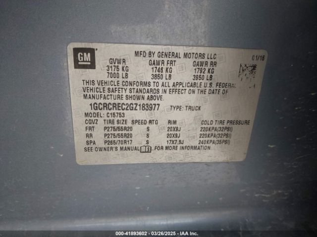 1GCRCREC2GZ183977 Chevrolet Silverado 1500 1lt