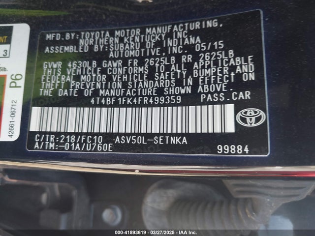 Toyota CAMRY LE 2015 4T4BF1FK4FR499359 Image 9