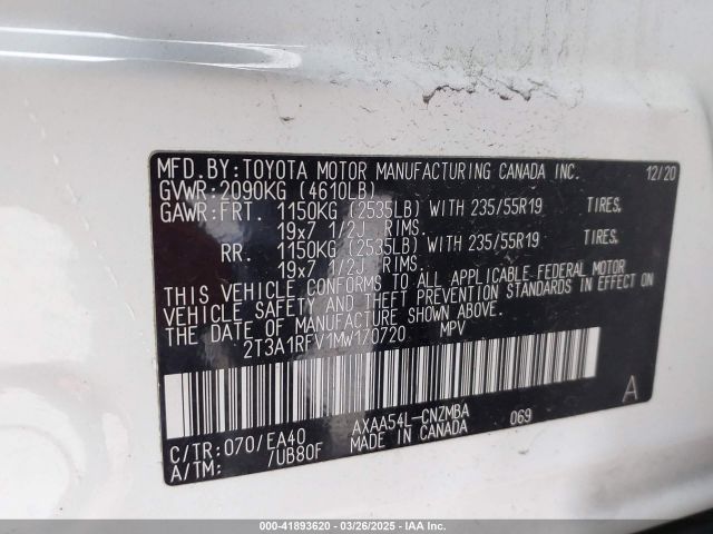 2T3A1RFV1MW170720 Toyota Rav4 Xle Premium
