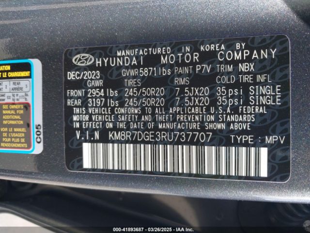 KM8R7DGE3RU737707 Hyundai Palisade Calligraphy