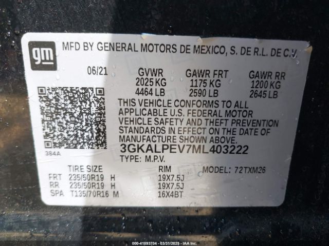 3GKALPEV7ML403222 GMC Terrain Fwd Slt