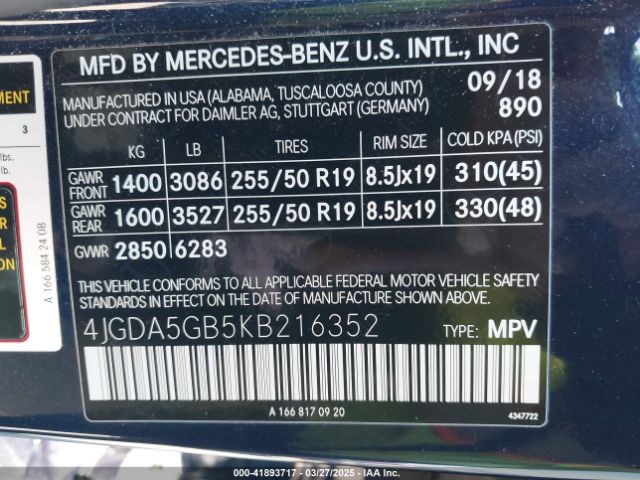 4JGDA5GB5KB216352 Mercedes-Benz Gle 400 4matic