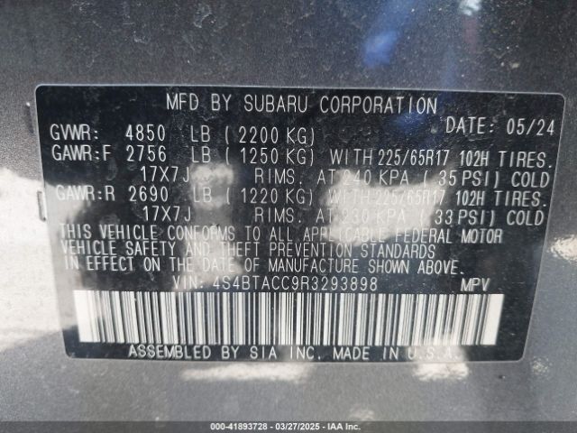 4S4BTACC9R3293898 Subaru Outback Premium