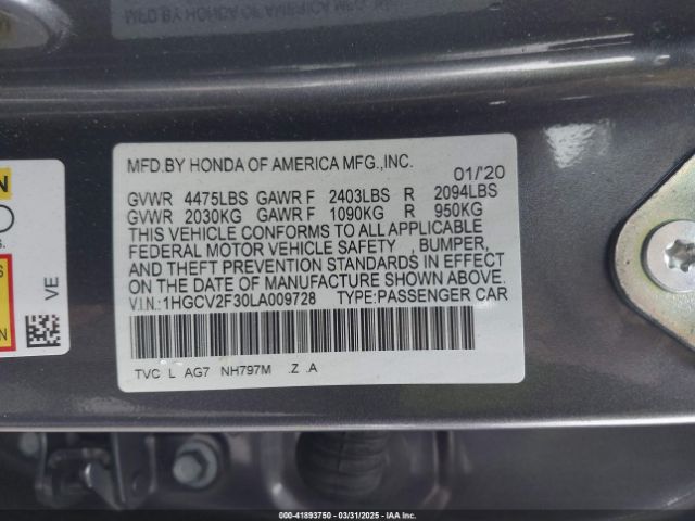 2020 HONDA ACCORD 1HGCV2F30LA009728 Photo 8