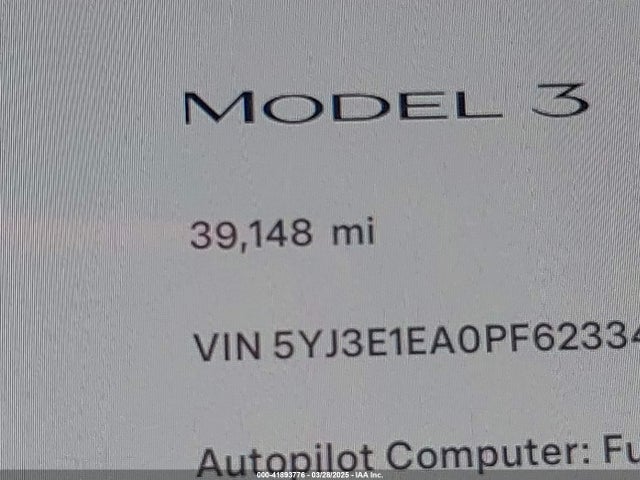 5YJ3E1EA0PF623345 Tesla MODEL 3