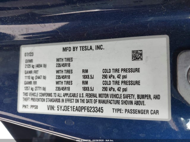 2023 TESLA MODEL 3 5YJ3E1EA0PF623345 Photo 8