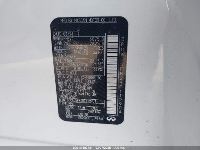 3PCAJ5FB2RF112904 Infiniti Qx50 Sport Awd