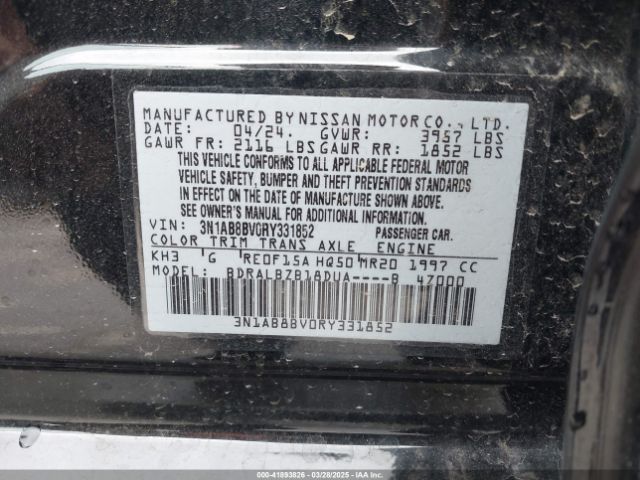 3N1AB8BV0RY331852 Nissan Sentra S Xtronic Cvt