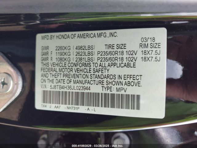 5J8TB4H36JL023944 Acura Rdx Acurawatch Plus Package