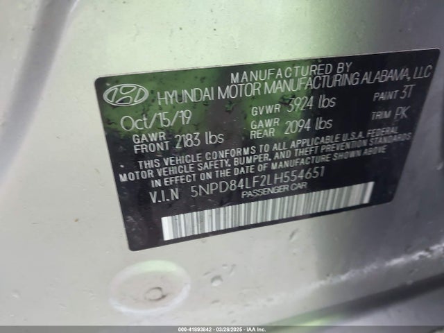 5NPD84LF2LH554651 Hyundai Elantra Value Edition