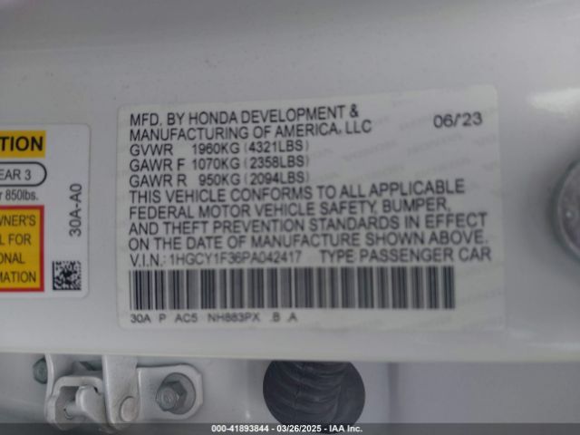 1HGCY1F36PA042417 Honda ACCORD EX
