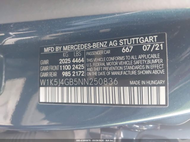 W1K5J4GB5NN250836 Mercedes-Benz Cla 250 Coupe