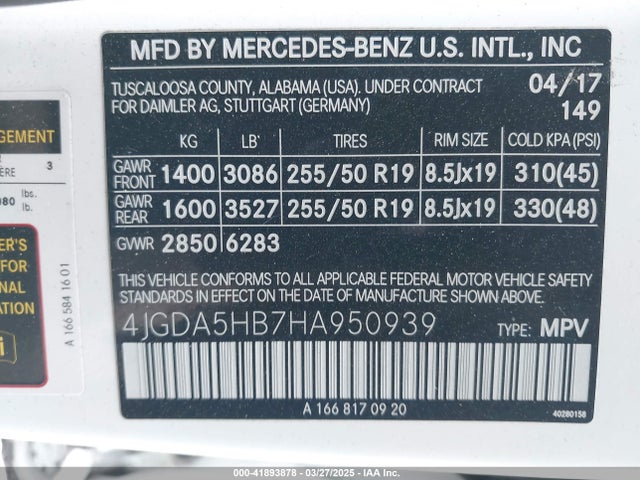 4JGDA5HB7HA950939 Mercedes-Benz Gle 350 4matic
