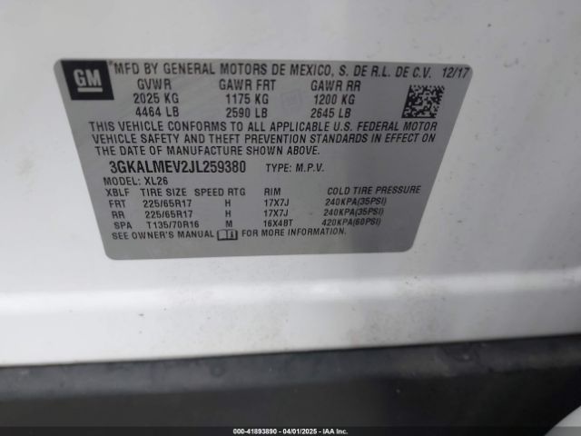 3GKALMEV2JL259380 GMC Terrain Sle