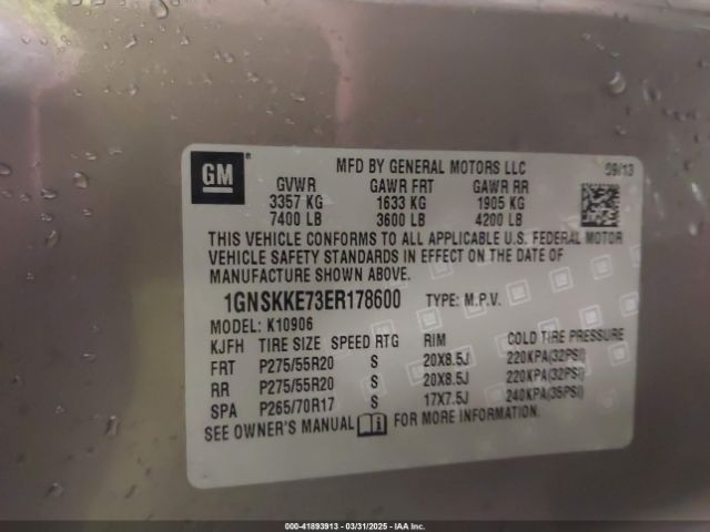 1GNSKKE73ER178600 Chevrolet Suburban 1500 Ltz