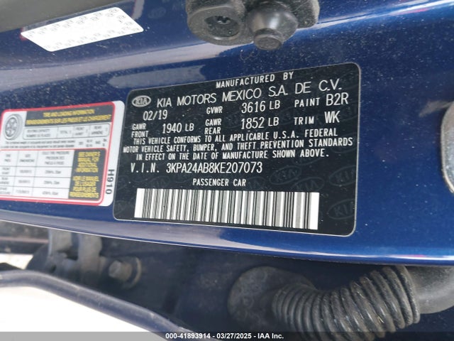 3KPA24AB8KE207073 KIA RIO S