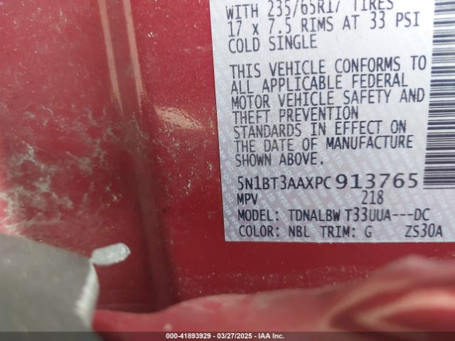 5N1BT3AAXPC913765 Nissan Rogue S Fwd