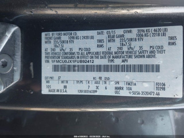 1FMCU0JX1FUB92412 Ford Escape Titanium