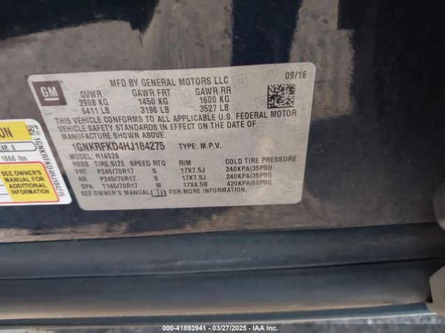 1GNKRFKD4HJ184275 Chevrolet Traverse Ls