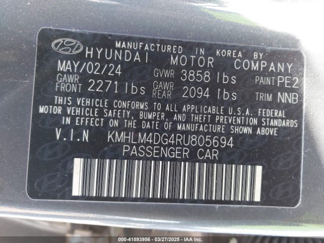 KMHLM4DG4RU805694 Hyundai ELANTRA SEL