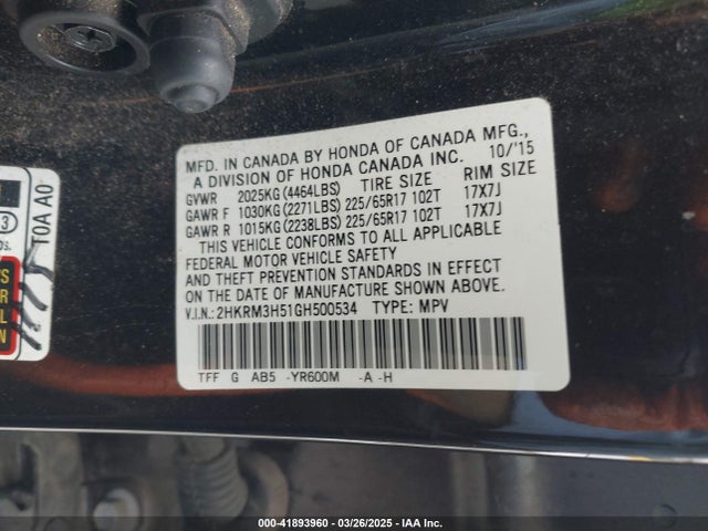 2HKRM3H51GH500534 Honda CR-V EX