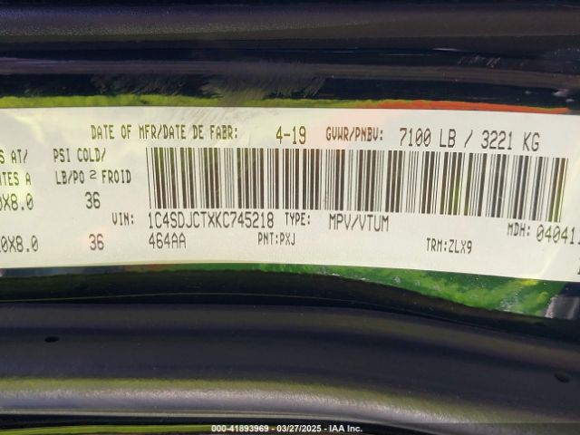1C4SDJCTXKC745218 Dodge Durango R/t