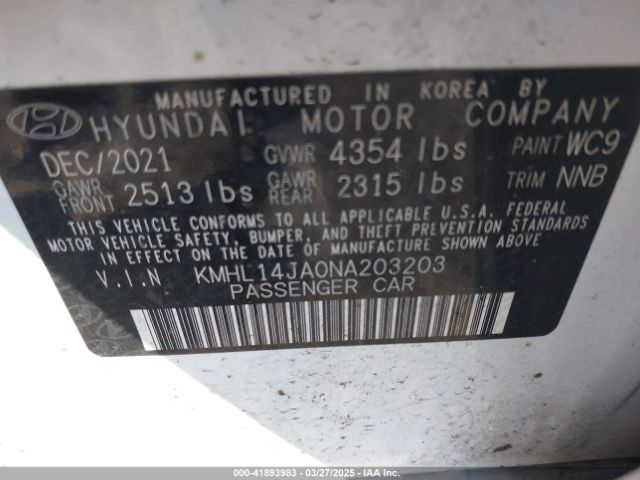 KMHL14JA0NA203203 Hyundai SONATA SEL