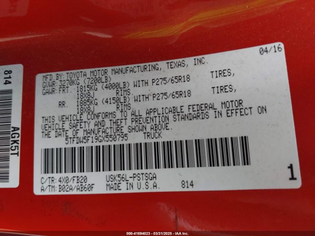 5TFDW5F19GX550795 Toyota Tundra Sr5 5.7l V8