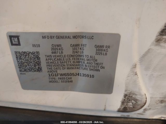 1G1FW6S05J4135910 Chevrolet BOLT EV LT