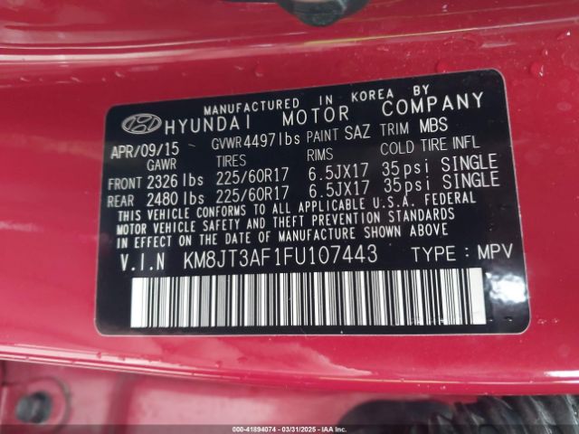 KM8JT3AF1FU107443 Hyundai TUCSON GLS
