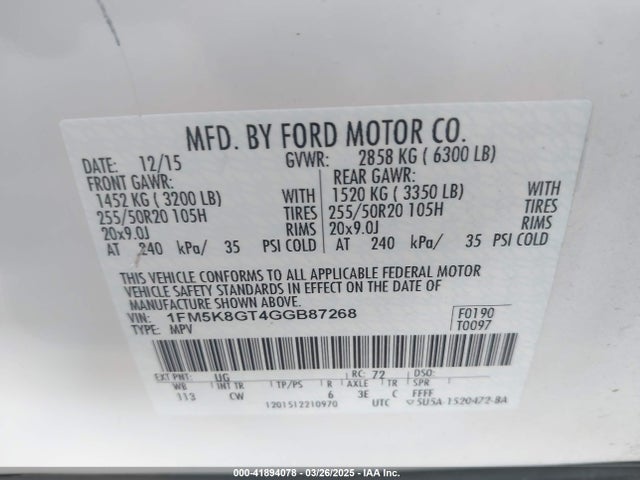1FM5K8GT4GGB87268 Ford EXPLORER SPORT