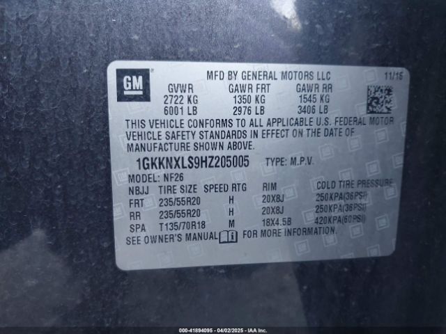 1GKKNXLS9HZ205005 GMC Acadia Denali