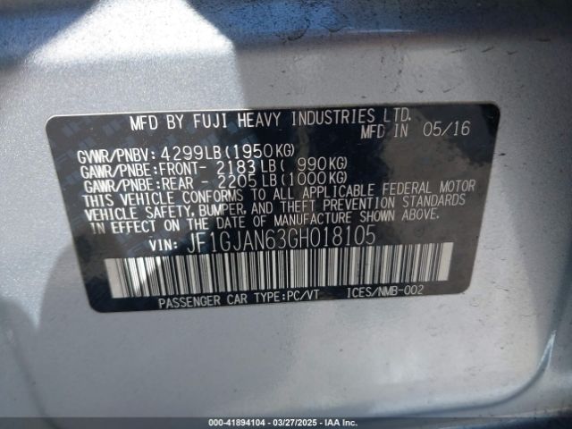 JF1GJAN63GH018105 Subaru Impreza 2.0i Limited
