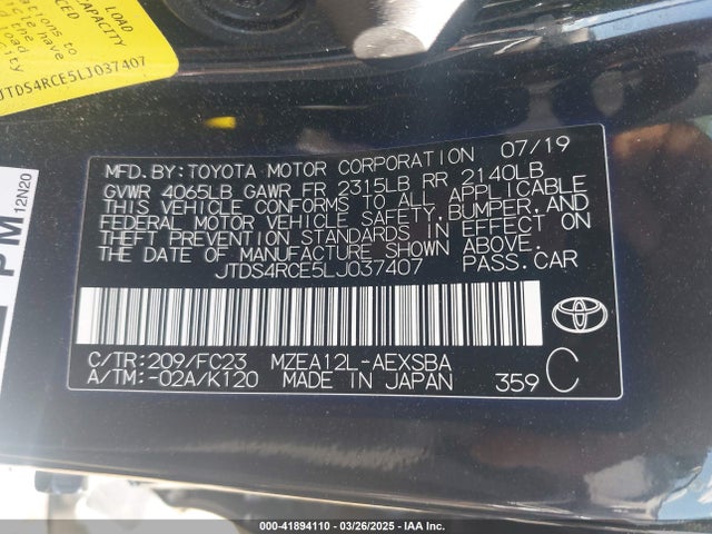 JTDS4RCE5LJ037407 Toyota COROLLA SE