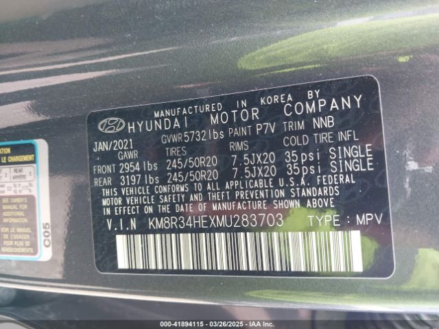 KM8R34HEXMU283703 Hyundai Palisade Sel